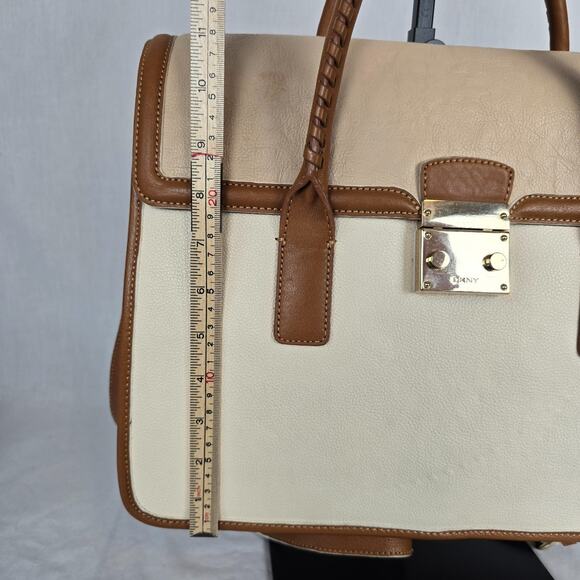 DKNY Leather Laptop Travel Business Bag Cream Beige Double Handles & CB Strap - Picture 11 of 16